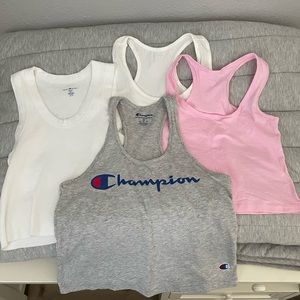 Crop / Tank top bundle - 4 tops shown; Champion top is XSmall, others are Small